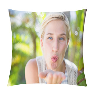 Personality  Blonde Smiling And Blowing Kiss Pillow Covers