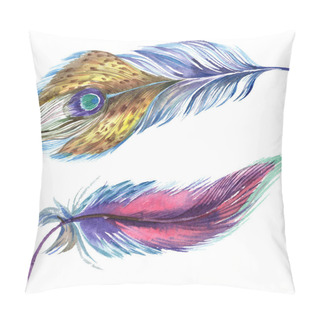 Personality  Colorful Watercolor Feathers Isolated On White Illustration Elements. Pillow Covers