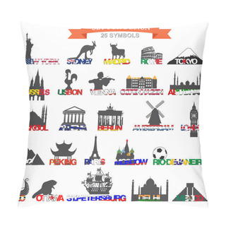 Personality  Set Of Icons Symbols World Capitals Pillow Covers