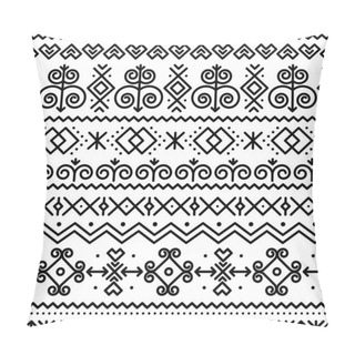 Personality  Slovak Folk Art Vector Seamless Black Pattern With Abstract Geometric Shapes Inspired By Traditional House Paintings From Village Cicmany In Zilina Region, Slovakia Pillow Covers