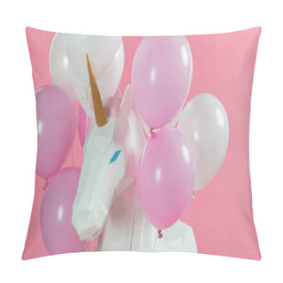 Personality  Magical Unicorn With Bunch Of Balloons Isolated On Pink Pillow Covers