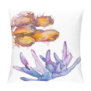 Personality  Colorful Aquatic Nature Coral Reef. Tropical Plant Sea And Ocean Water Life Element. Watercolor Background Set. Watercolour Drawing Fashion Aquarelle. Isolated Coral Illustration Element. Pillow Covers