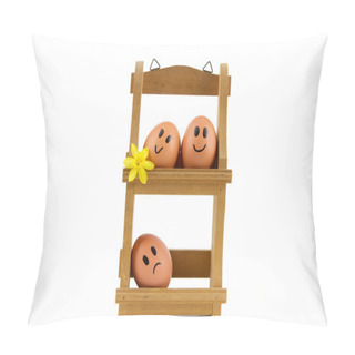 Personality  Wooden Egg Rack With Three Eggs With Facial Expressions Pillow Covers