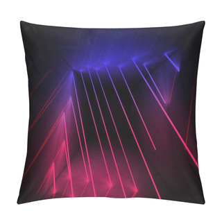 Personality  Black Tunnel, Black Gloss, Neon Lamps Hanging From The Ceiling, Reflected In The Walls And Floor. Night View Of The Corridor. Abstract Dark Hall Interior Background. 3D Rendering Pillow Covers