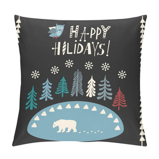 Personality  Greeting Card With Text Happy Holidays Pillow Covers