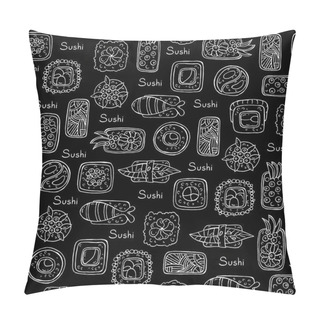 Personality  Pattern With Sushi And Rolls On Black Color Pillow Covers