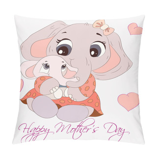 Personality  Mom With Baby Elephant And Baby Elephant In The Arms. Mothers Day Pillow Covers