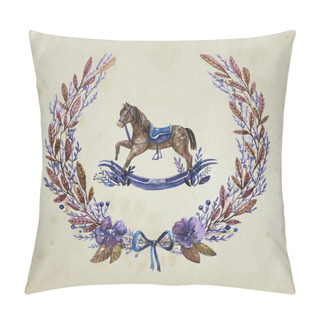 Personality  Floral Card With Little Wood Horse Pillow Covers