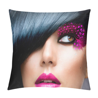 Personality  Fashion Brunette Model Portrait. Hairstyle Pillow Covers