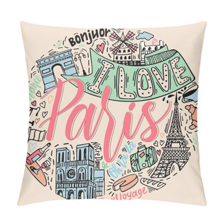 Personality  Paris Hand Drawn Vector Lettering And Attractions Pillow Covers