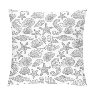 Personality  Black And White Seamless Pattern For Coloring Book. Sea Life Pillow Covers