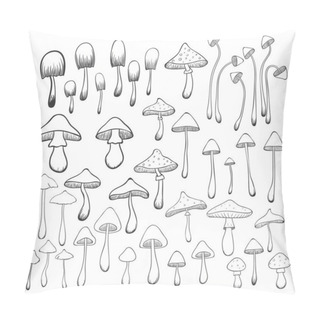 Personality  A Collection Of A Hand-drawn Mushrooms Isolated On White Background. Vector Illustration Pillow Covers