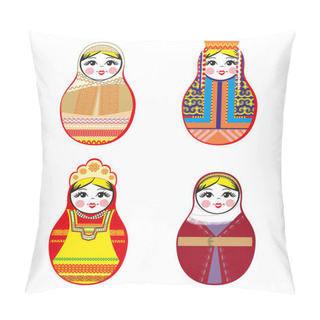 Personality  Nested Dolls Set. Matryoshka With Different Traditional Russian Ornaments. Isolated Vector Illustration. Pillow Covers