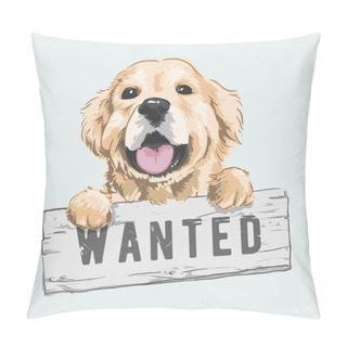 Personality  Cartoon Dog Holding Wanted Sign Illustration Pillow Covers