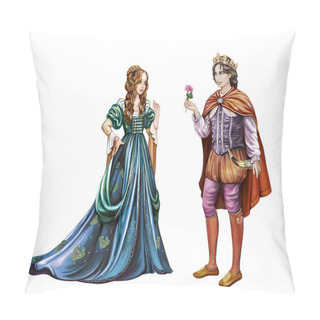 Personality  Prince In Love With Princess, Young Man Giving Rose To Girl, Heroes Of Medieval Romantic Legend, Fairytale With Happy Ending, Isolated Characters On White Background Pillow Covers