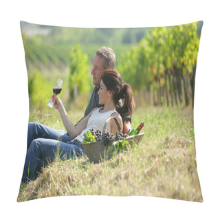 Personality  Couple Tasting Wine At A Vineyard Pillow Covers