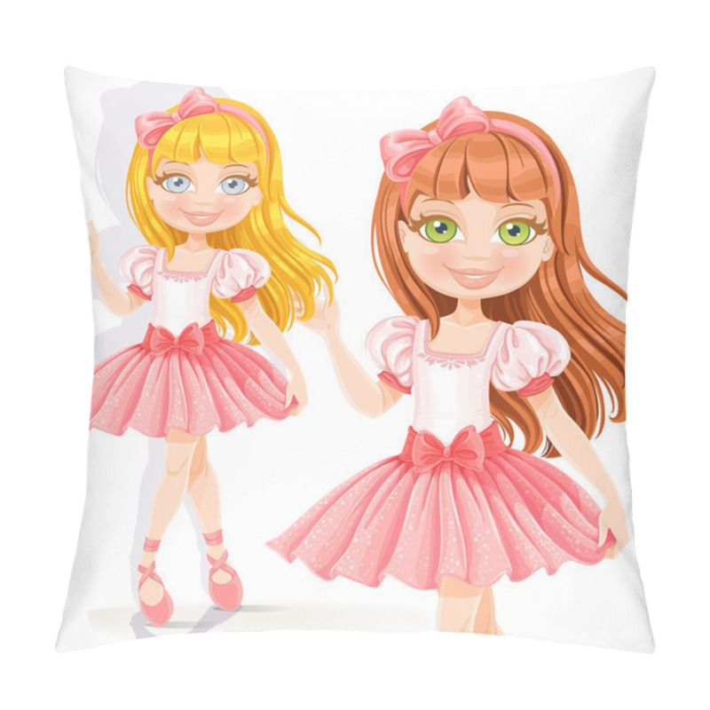 Personality  Cute little ballerina girl in pink dress isolated on a white bac pillow covers