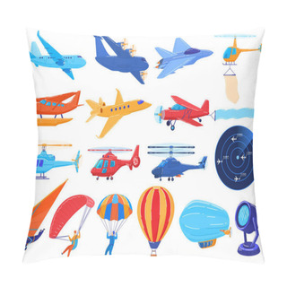 Personality  Air Transport Isolated On White, Set Of Planes And Helicopters In Cartoon Style, Vector Illustration Pillow Covers