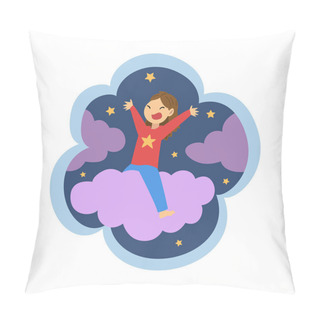 Personality  Kid Dreams, Sweet Dream Cloud With Girl Riding Cloud In Starry Sky, Childhood Fantasy Vector Illustration Pillow Covers