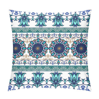 Personality  Set Of Lace Bohemian Seamless Borders. Stripes With Blue Floral Motifs. Decorative Ornament Backdrop For Fabric, Textile, Wrapping Paper Pillow Covers