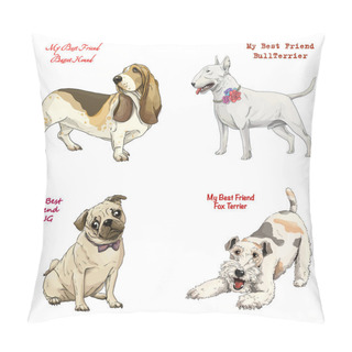 Personality  Dog Breeds Set Basset Hound, Bull Terrier, Fox Terrier, Pug  Pillow Covers