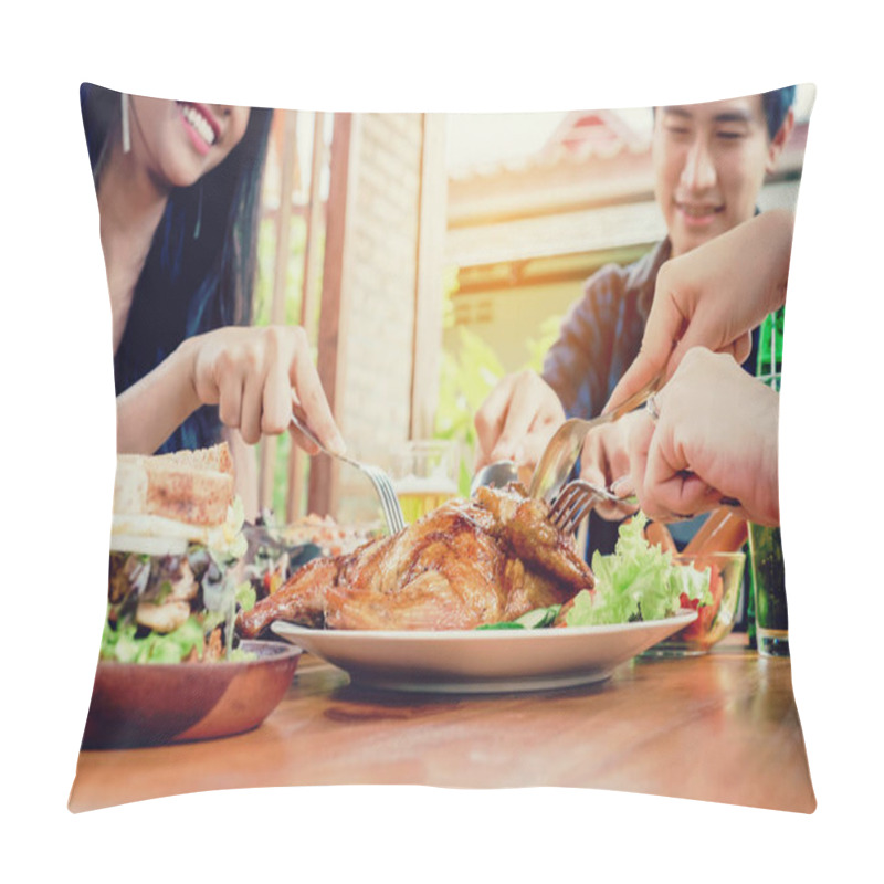Personality  Group Friends Young Asian People Party And Eating Food Happy Enj Pillow Covers