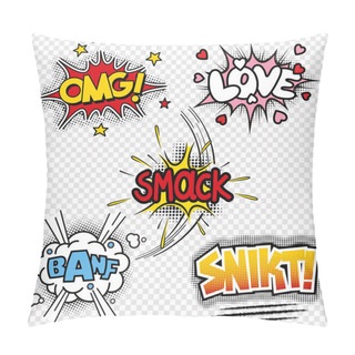 Personality  Set Of Five Black And White Vector Illustrations Of Comic Sound Effects Pillow Covers