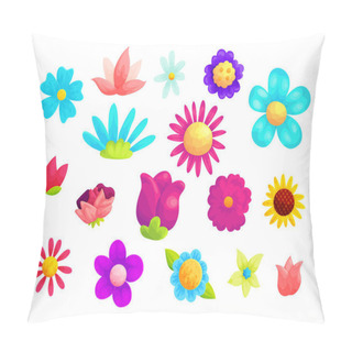 Personality  Blooming Summer Flowers Vector Illustrations Set Pillow Covers