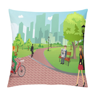 Personality  People In A City Park Pillow Covers