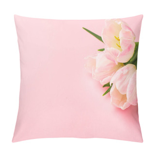 Personality  Spring Flower Pink Tulips On The Pink Background With Copyspace. Theme Of Love, Mother's Day, Women's Day Pillow Covers