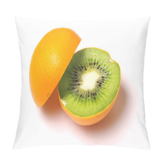 Personality  Orange With Kiwi Inside Isolated On White. Pillow Covers