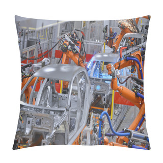 Personality  Robots Welding In Factory Pillow Covers