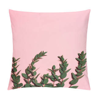 Personality  Top View Of Green Leaves On Pink Surface Pillow Covers