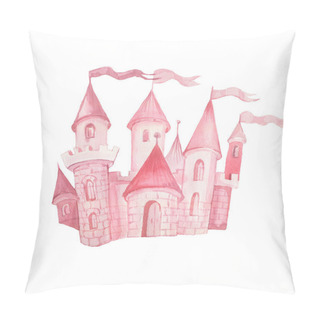 Personality  Fairy Princess Castle Hand Drawn Watercolor Illustration. Set Print Textile Background Clipart For Little Girls For The Holiday Congratulations. Clouds Pink Color Cute Picture Pillow Covers