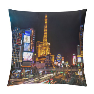 Personality  Night Shot Long Exposure Strip View With Eiffel Tower In Las Veg Pillow Covers