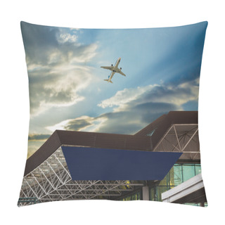 Personality  Airport At Sunset With An Airplane Taking Off Pillow Covers