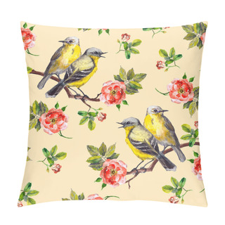 Personality  Vintage Spring Fabric Design With Retro Song Birds In Wild Rose Pillow Covers