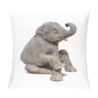 Personality  Elephant Sit Down Isolated On White Background Pillow Covers