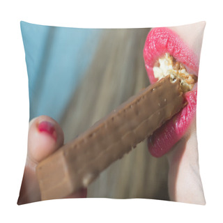 Personality  Woman Biting Waffle Pillow Covers