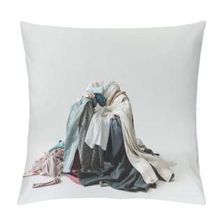 Personality  Pile Of Various Garments On Grey Background Pillow Covers