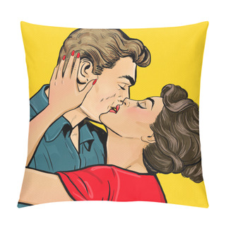 Personality  Kissing Couple. Hollywood  Movies Scene Of True Feelings Between Young People At First Date. Vintage Womman   Hugging Man  Pillow Covers