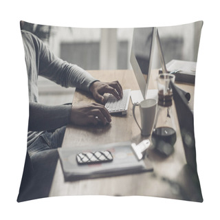Personality  Unrecognizable Businessman Typing Pillow Covers