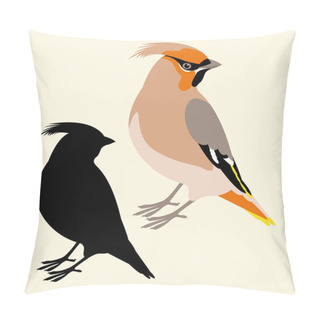 Personality  Cedar  Bird Vector Illustration Flat Style    Profile Silhouette Pillow Covers