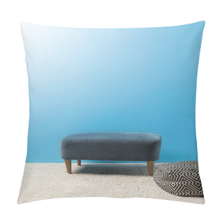 Personality  Hassock Standing On Carpet In Front Of Blue Wall Pillow Covers