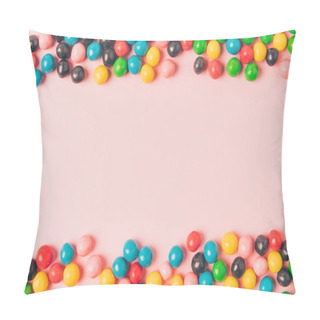 Personality  Top View Of Arranged Candies Isolated On Pink Pillow Covers