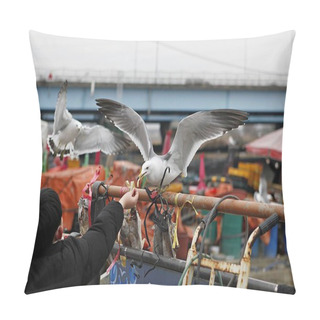 Personality  Seagulls In The Port Of The City Of Barcelona Pillow Covers