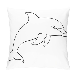 Personality  Marine Mammal Dolphin. Funny Cute Dolphin Jumps Out Of The Water. Linear Vector Image For Coloring. Pillow Covers