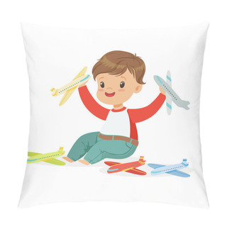 Personality  Boy Sitting On The Floor Playing With Toy Airplanes Pillow Covers