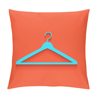 Personality  Hanger Sign Illustration. Vector. Blue Icon With Soft Shadow Putted Down On Flamingo Background. Pillow Covers