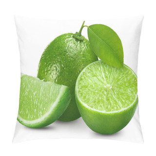 Personality  Ripe Lime With Green Leaves Isolated On White Background. Lime With Clipping Path. Lime Stack Full Depth Of Field Macro Shot. High End Retouching Pillow Covers